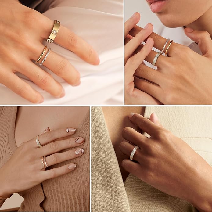 PDWZNBA Gold Rings for Women Non Tarnish Stackable Rings Trendy Dainty 18K Gold Plated Stacking Rings Set Love Friendship Rings Band Rings Promise Wedding Engagement Rings Size 5-11