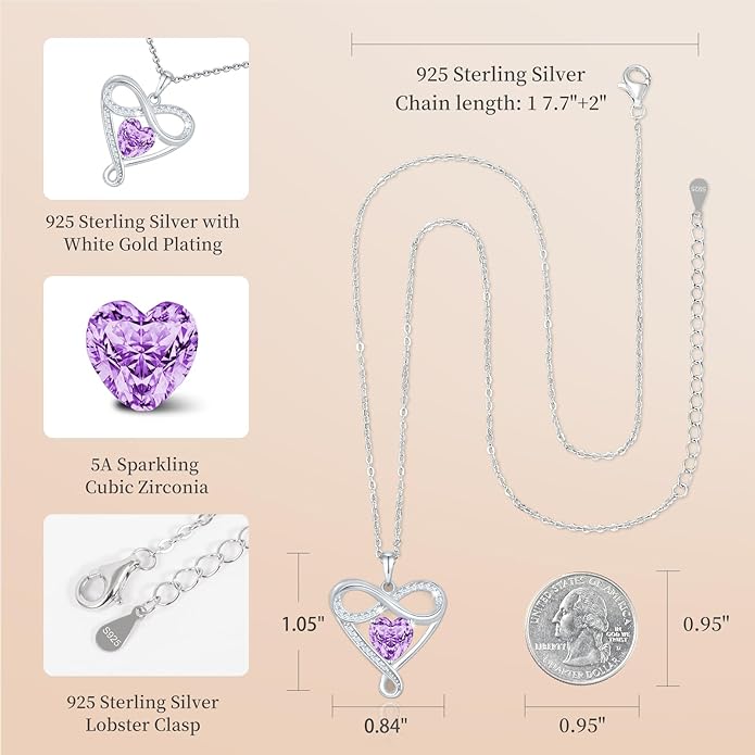 925 Sterling Silver Infinity Necklace - Exquisite Silver Jewelry for Women, Love Heart Necklace for Birthday, Anniversary, Valentine’s Day - Ideal Gift for Girlfriend, Wife, Mom, or Her