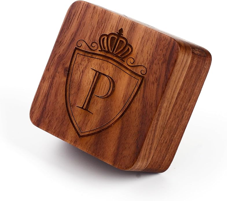 Mens Initial Silver Cufflinks A-Z Alphabet Letter Steel Cuff Links with Engraved Walnut Wood Box Groom Groomsman Wedding Set…
