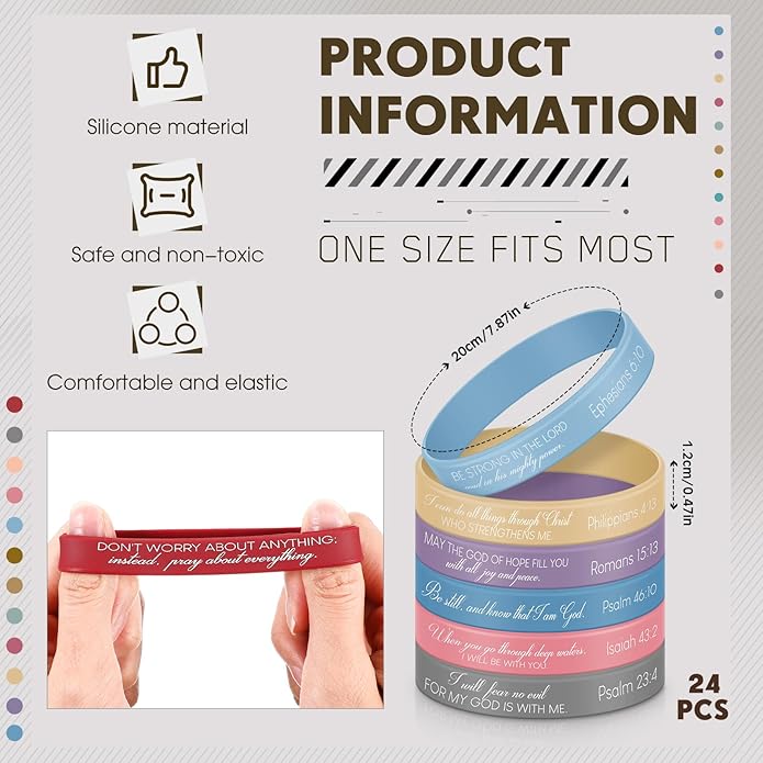 Ecation Bible Verses Bracelets Bulk Scripture Silicone Wristbands Inspirational Motivational Quote Rubber Wristbands Christian Bracelets for Easter Carnival Party Favors