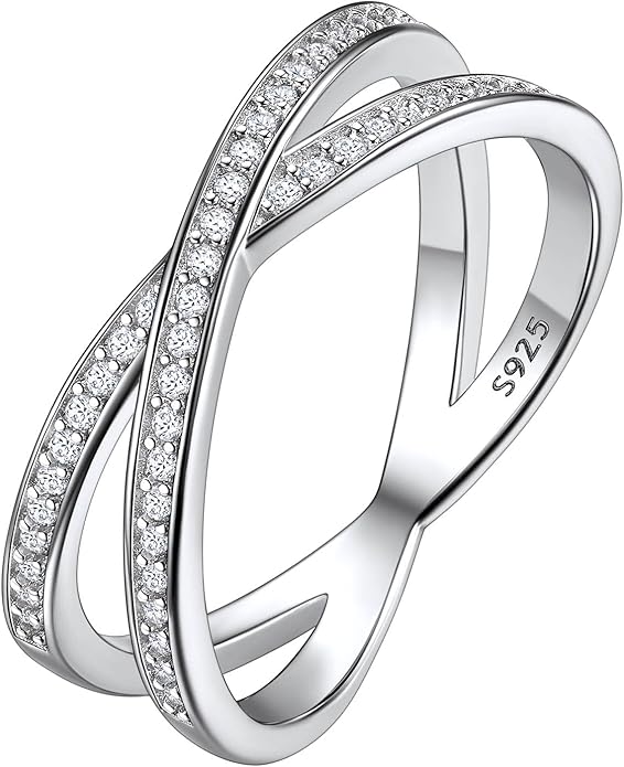 Suplight 925 Sterling Silver Wedding Band Rings, Full Cubic Zirconia Wishbone Ring Love/Lucky Engagement Promise Rings For Women, Size 4-12 (with Gift Box)