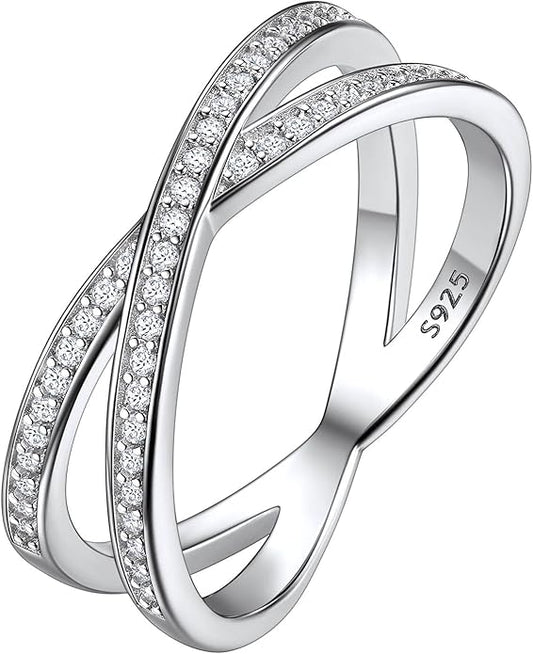 Suplight 925 Sterling Silver Wedding Band Rings, Full Cubic Zirconia Wishbone Ring Love/Lucky Engagement Promise Rings For Women, Size 4-12 (with Gift Box)
