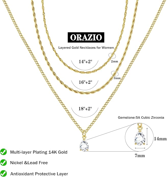 ORAZIO Gold Necklaces for Women,Layered Gold Necklace,14K Gold Plated Pendant Necklaces,Simple Choker Necklaces Set, Dainty Gold Chain Necklaces,Trendy Gold Stacked Jewelry Gifts for Women