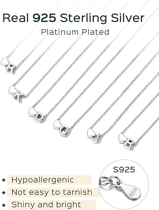 ChicSilver 925 Sterling Silver Heart Initial Necklaces for Women -Dainty Personalized Heart Pendant Letter Alphabet Necklace for Women