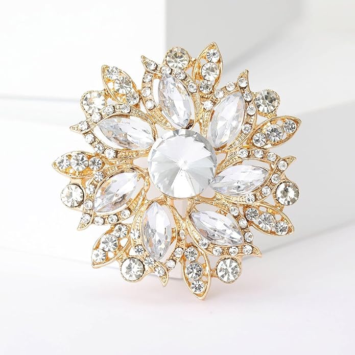 Rhinestone Flower Brooch for Women Vintage Crystal Flower Brooch Pin Elegant Clothing Hat Bag Accessories Christmas Birthday Party Wedding Costume Jewelry