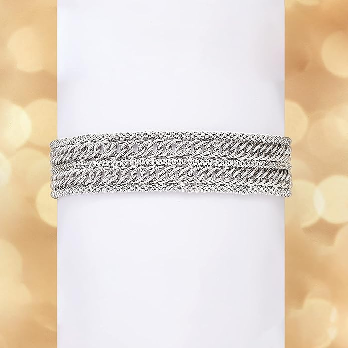 Ross-Simons Italian Sterling Silver Popcorn-Chain and Curb-Link Bracelet