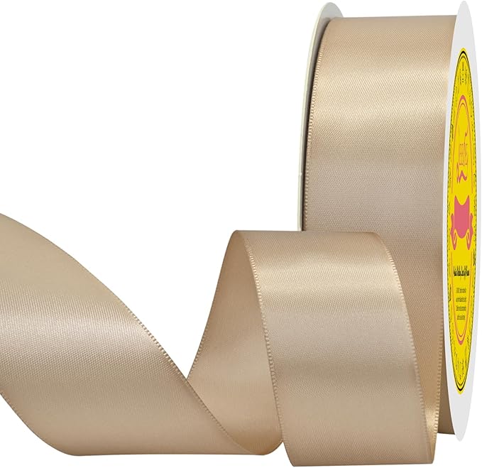 LEEQE Double Face Tan Satin Ribbon 1-1/2 inch X 50 Yards Polyester Tan Ribbon for Gift Wrapping Very Suitable for Weddings Party Hair Bow Invitation Decorations and More