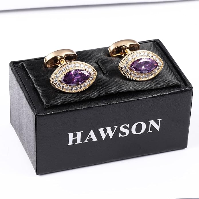 HAWSON Cufflinks for Men, Gold Diamond Crystal Cufflinks for Groom Husband Personalized Gifts, Mens Formal Wedding Business Cufflinks, Luxurious Gorgeous Cuff Links French Shirt Accessories