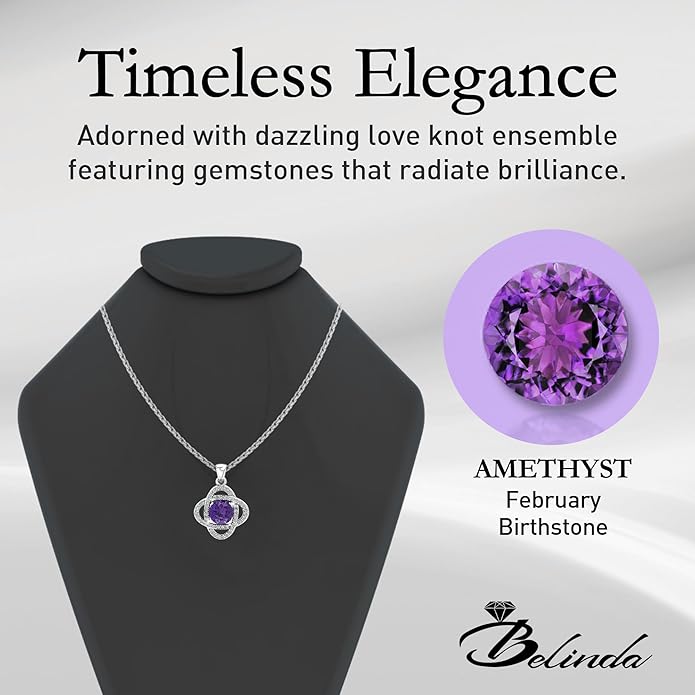 Women 925 Sterling Silver Cute Love Knot Sparkling Gemstone Push Back Stud Earrings Hanging Pendant Necklace Beautiful Fine Jewelry Accessory Set, 1.65 Carat