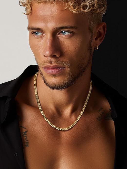 ChainsPro Chunky Miami Cuban Link Chains for Men,Stainless Steel Cuban Chain Necklace,4.8/6/10/14mm Width,No Tarnish& Thick Hip Hop Jewelry,18-30 inch Length, Black/Gold Plated/Silver,Send Gift Box