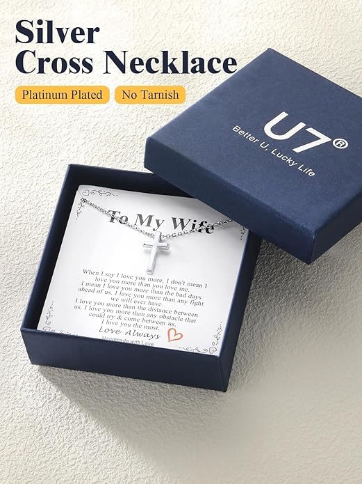 U7 Cross Necklace for Women,Silver/14K Gold Large or Small Cross Necklaces with CZ Diamond,Faith Birthday/Christmas Gift for Her Women Mother Daughter Grandmother