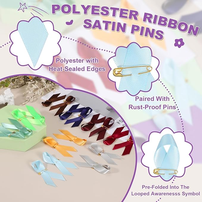 PATIKIL 50 Pcs Polyester Ribbon Satin Pins, Satin Ribbon with Safety Pins for Charity Public Social Event Party Clothing Decoration Anniversary, Light Blue