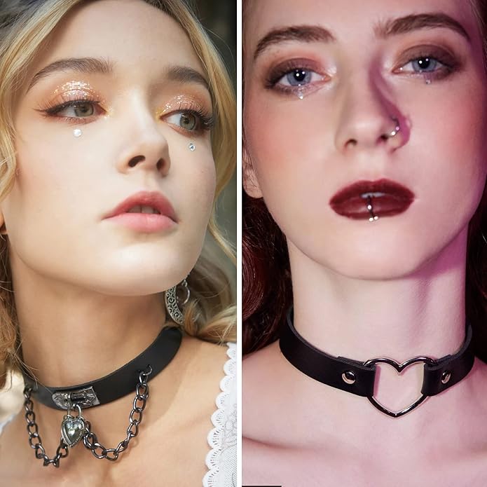 HAIAISO 6-9pcs Leather Punk Goth Choker Necklace with Love Heart Spikes, Adjustable Pu Collar for Women