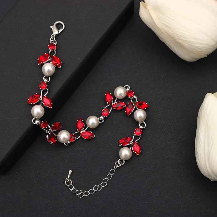 Luxury Cubic Zirconia Aurtrian Crystal Pearl Floral Necklace Dangle Earrings Wedding Bridal Jewelry Set Birthday Gifts for Her