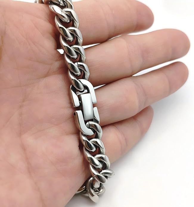 Cuban Link Bracelet for Men, 10mm Wide, Smooth Exquisite Casual Cuba Mens Cuff Jewelry Gift