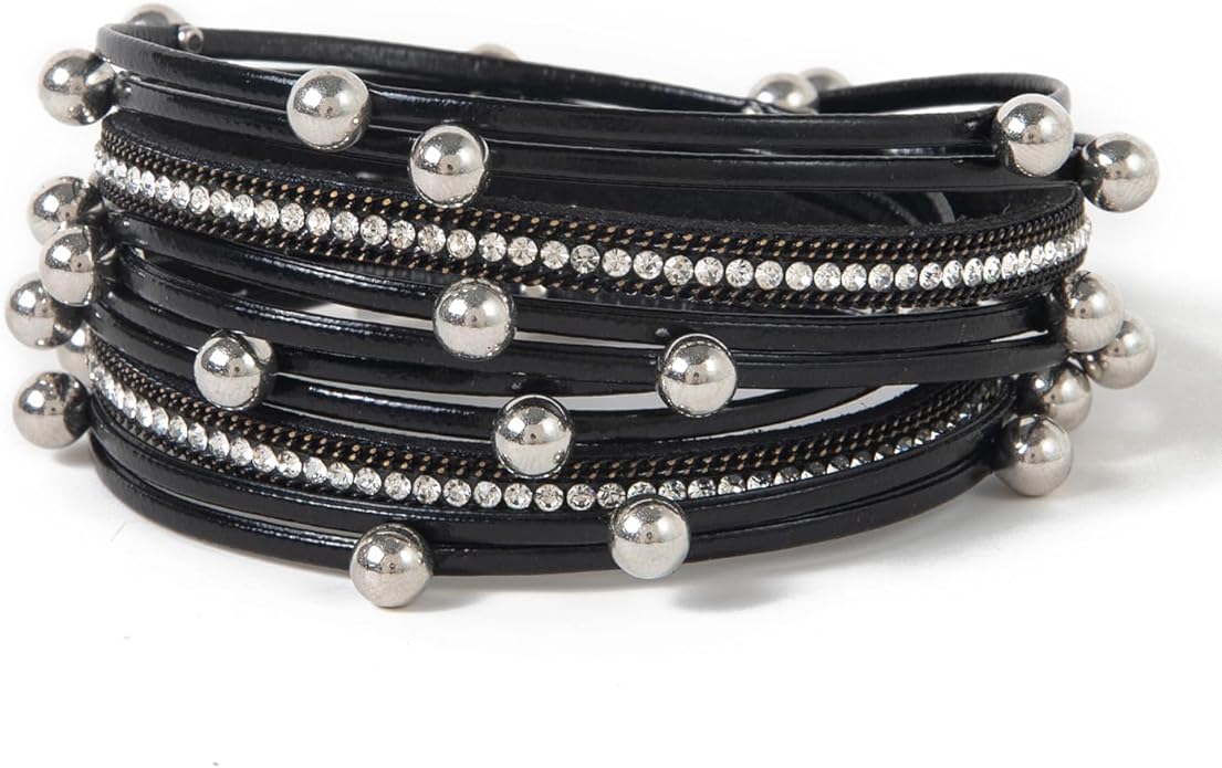 Rantanto Braid Leather Wrap Bracelet Trendy Stackable Crystal Cuff Boho Gold Heart Bracelet Jewelry Gift For Women