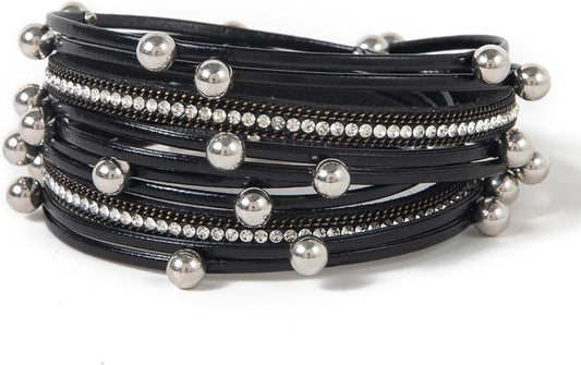 Rantanto Braid Leather Wrap Bracelet Trendy Stackable Crystal Cuff Boho Gold Heart Bracelet Jewelry Gift For Women