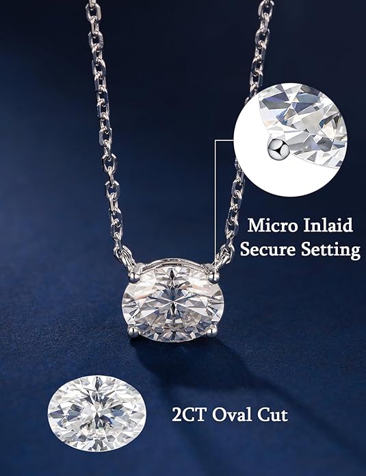 IMOLOVE Moissanite Solitaire Pendant Necklaces for Women Sterling Silver with 18K White Gold Plated 1-3 Carat D Color VVS1 Clarity Mossanite Jewelry for Women