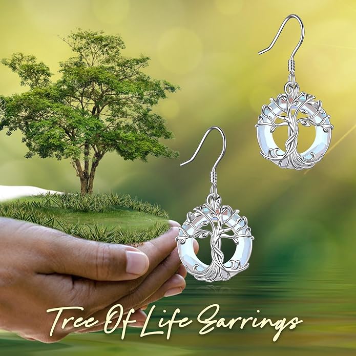 TOUPOP Tree of Life Earrings 925 Sterling Silver Family Tree Dangle Drop Earrings Crystal Jewelry Birthday Christmas Gifts for Women Her