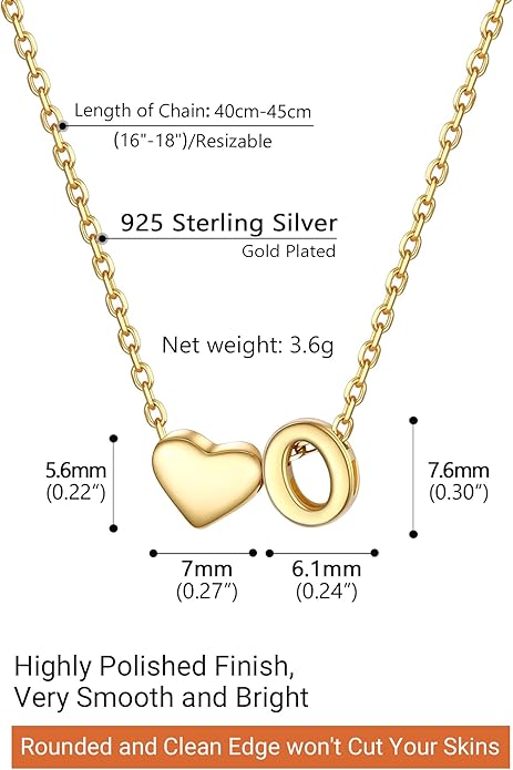 PROSILVER Initial Heart Necklace for Women, 925 Sterling Silver Tiny Heart Letter Necklace Siver, Gold Necklace, Come with Box