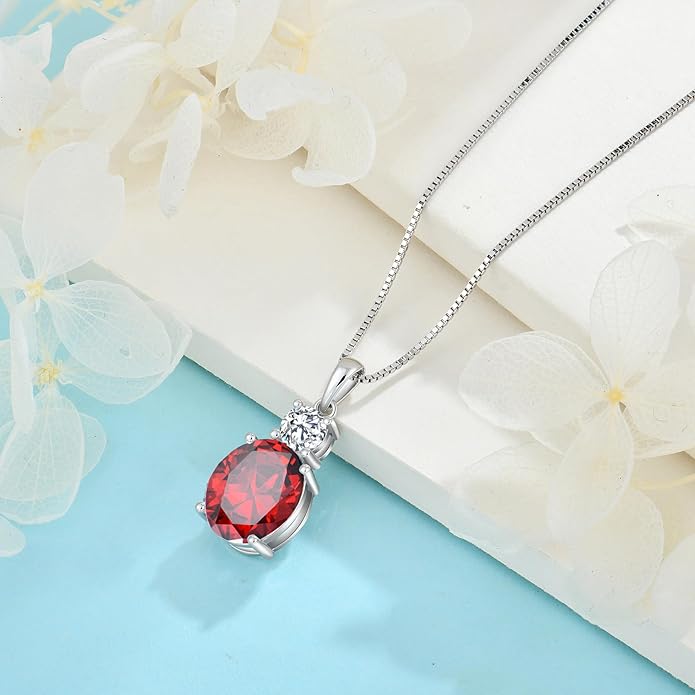Birthstone Necklace for Women 925 Sterling Silver Oval Cut Cubic Zirconia Pendant Jewelry Gifts for Her