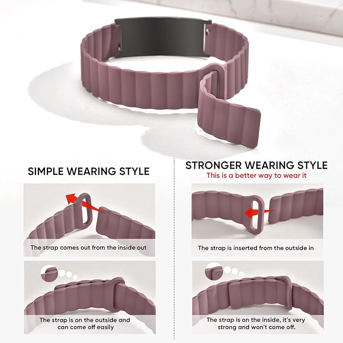 Comfortable Medical ID Bracelet for Men & Women - Custom Engraved Silicone Strap Comfort Fit Medical Alert Bracelets for Sports,Adjustable Waterproof Customizable Wristband for Diabetic