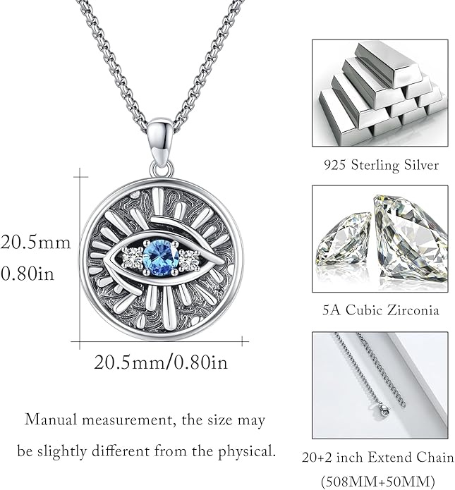 Evil Eye Necklace for Women 925 Sterling Silver, Protection Necklace with Blue Evil Eye Charm, Evil Eye/Lotus Pendant Jewelry, Birthday Christmas Gifts for Her