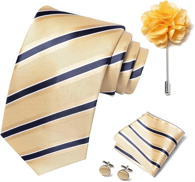 joy alice Ties Set Men Mixed Color Necktie Handkerchief Cufflinks Brooch 3.15 Formal