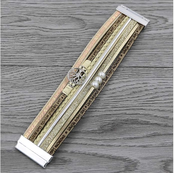 Fesciory Leopard Bracelet for Women, Boho Leather Wrap Multi-Layer Pearl Crystal Bracelet Bangle Jewelry