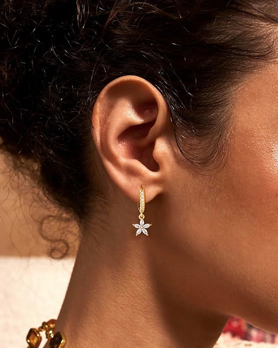 14K Gold Plated Dangle Earrings for Women - Dainty, Trendy, Hypoallergenic CZ Drop Earrings - Simple Long Dangling Jewelry