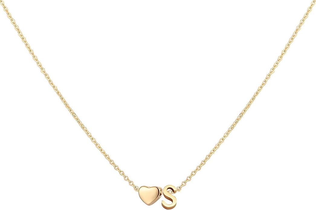Initial Heart Necklace 18K Gold Plated Stainless Steel Tiny Heart Letter Necklace Personalized Monogram Name Necklace for Women