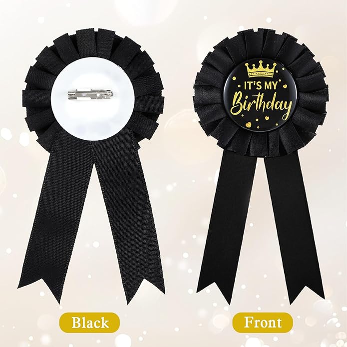 4 Pcs Happy Birthday Pin Birthday Queen Ribbon Buttons Happy Birthdays Badge Pins for Women Men Colorful Satin Corsage Fabric Birthdays Party Award Brooches Decorations Black 6.10 × 3.15 Inch