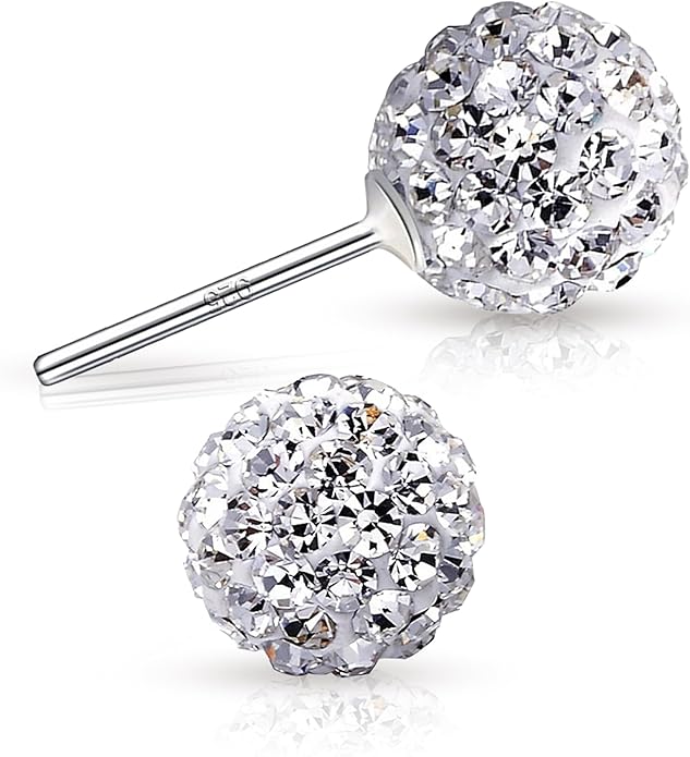 Crystal Line Azuria 925 Sterling Silver Woman Earrings with Box Disco Ball White Crystals Dangle Hook Stud Earrings for Women