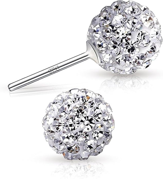 Crystal Line Azuria 925 Sterling Silver Woman Earrings with Box Disco Ball White Crystals Dangle Hook Stud Earrings for Women