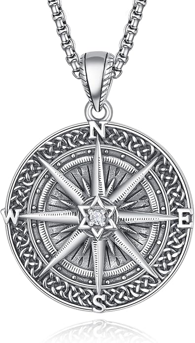KINGWHYTE Compass Necklace for Men 925 Sterling Silver Birthday Gifts Graduation Travel Jewelry for Husband Brother with Stainless Steel Chain