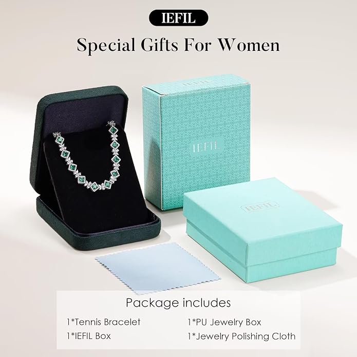 Iefil Tennis Bracelets for Women - 925 Sterling Silver Birthstone Tennis Bracelet, Anniversary Birthday Gifts, Birthstone Jewelry for Women Wife Mom Daughter