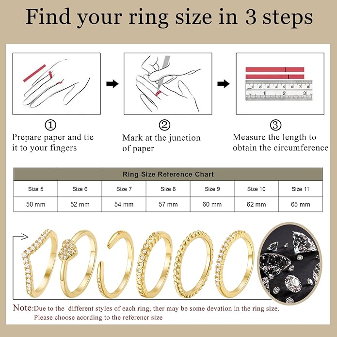 FAXHION Gold Rings for Women Non Tarnish, 14k Gold Plated Stacking Cubic Zirconia Thumb Ring Set, Dainty Gold Knuckle Women Rings Set Size 5 6 7 8 9 10