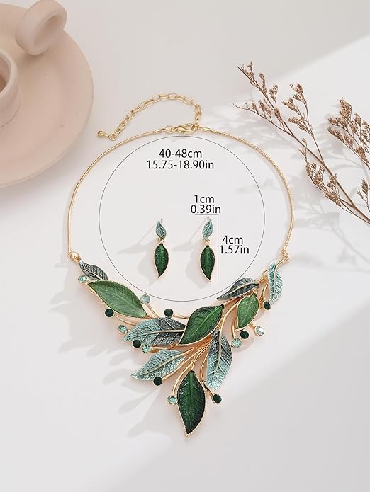 Vintage Chunky Statement Jewelry Set Retro Leaf Floral Geometric Bohemian Boho Bib Necklace Earring Set Fashion Costume Jewelry for Women Girls Wedding Party Prom Unique Gift