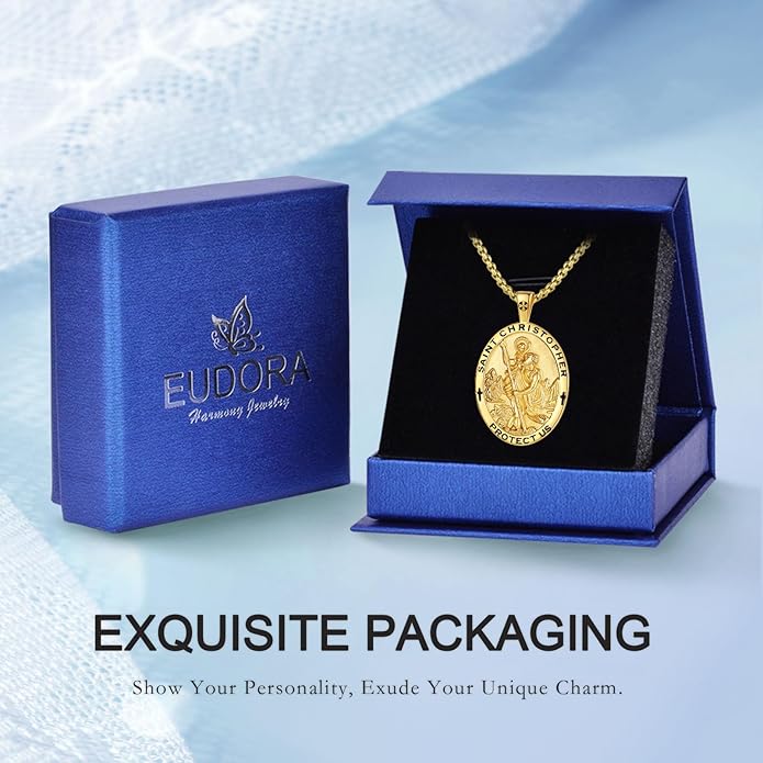 EUDORA 925 Sterling Silver St Christopher/St Benedict/St Michael/Virgin Mary/San Judas Tadeo/Good Shepherd Cross/Archangel Necklace Medal Pendant Protection Religious Amulet Jewelry For Men Women