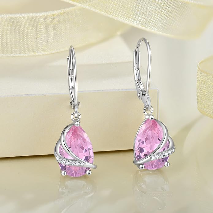 Birthstone Dangle Drop Earrings for Women 925 Sterling Silver Teardrop Leverback Earrings Jewelry Gifts for Wife Mother Her