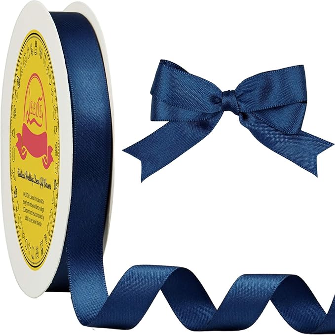 LEEQE Double Face Navy Blue Satin Ribbon 5/8 inch X 50 Yards Polyester Navy Blue Ribbon for Gift Wrapping Very Suitable for Weddings Party Invitation Decorations and More