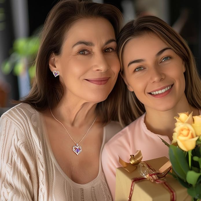 CDE Forever Love Heart Necklaces for Women, Wedding Anniversary, Birthday Mothers Day Gifts for Mom, Mother, Wife, Girlfriend, S925 Silver Jewelry with Birthstone Pendant