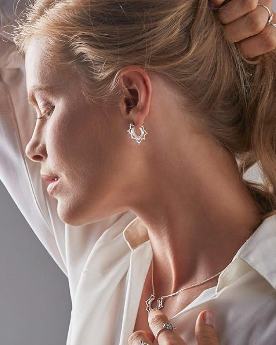 Boma Jewelry Sterling Silver Bomhemian Flower Snap Down Closure Hoop Earrings
