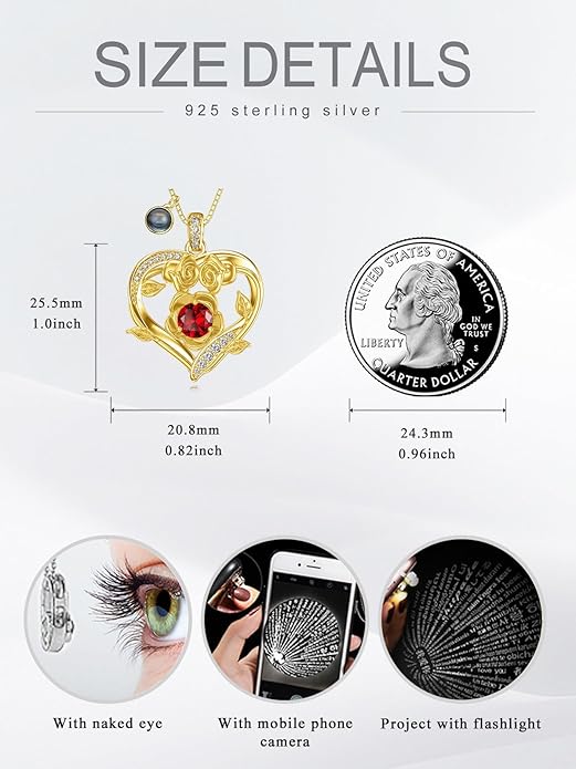 Midari 18K Gold Heart Birthstone Necklace for Women Rose Pendant Birthday Jewelry Gifts for Wife Her Daughter Mom