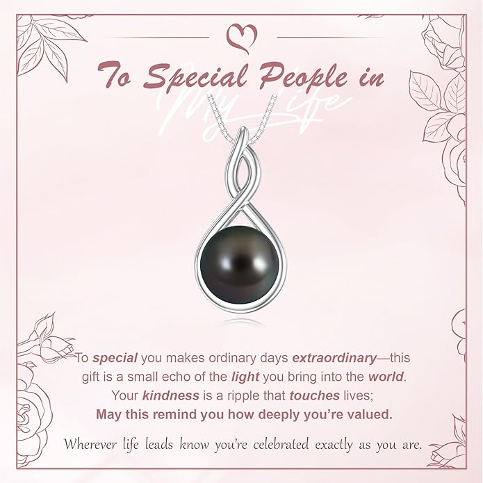 Tahitian Black Pearl Necklace Infinity Gifts for Women Wife Wedding Birthday Anniversary Jewelry Valentines Christmas Day Gifts 925 Sterling Silver