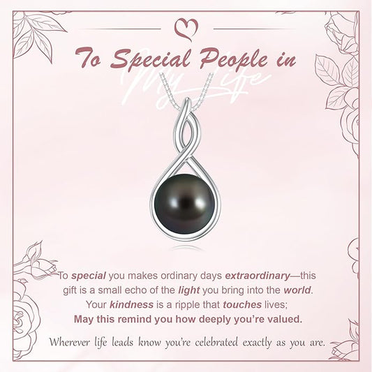 Tahitian Black Pearl Necklace Infinity Gifts for Women Wife Wedding Birthday Anniversary Jewelry Valentines Christmas Day Gifts 925 Sterling Silver