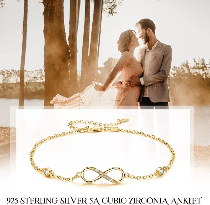 MEDWISE Womens Infinity Anklet Bracelet 925 Sterling Silver Endless Love Symbol Ankle Bracelet Adjustable Plus Size Large Bracelet Gifts for her Mother’s Day Gifts