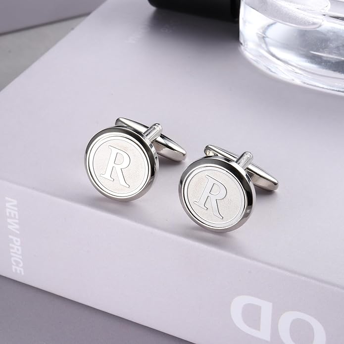 LOYALLOOK Initial Gold Cufflinks for Men Gold Cuff Links Personalized Copper CuffLinks Letter Cufflinks Gift for Groom Husband Father