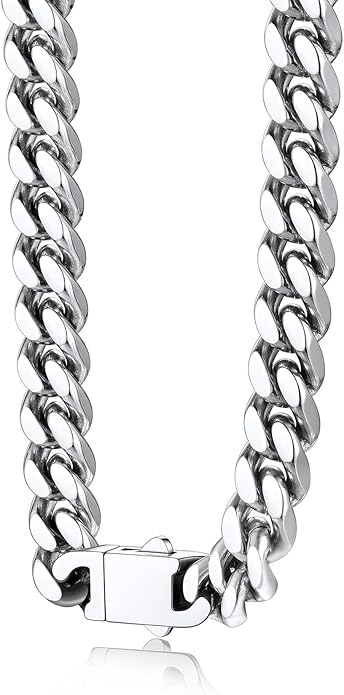 Bestyle Thick Stainless Steel Mens Cuban Link Chain, Black/Gold Chain for Men, No Tarnish & Durable Men Chain Necklace, 5/7/9/12mm Wide, 18"-30" Long, Gift Package