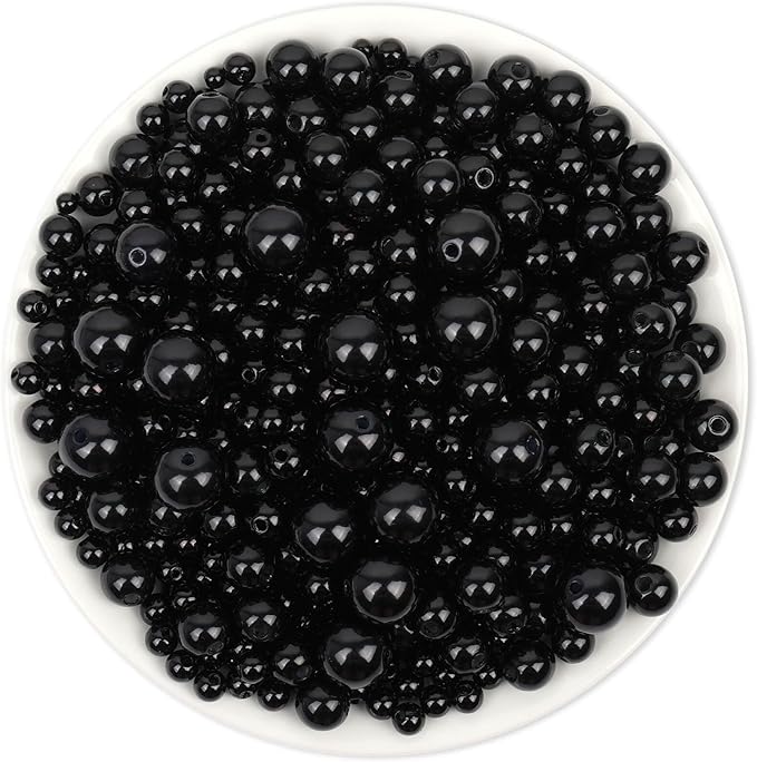 Anezus 2205Pcs Black Pearls for Craft, Assorted Sizes Fake Pearl Beads, Sew on Pearls, Bulk Loose Pearl Beads with Holes for Jewelry Making, Bracelets, Necklaces, Hairs, Decoration, Vase Filler